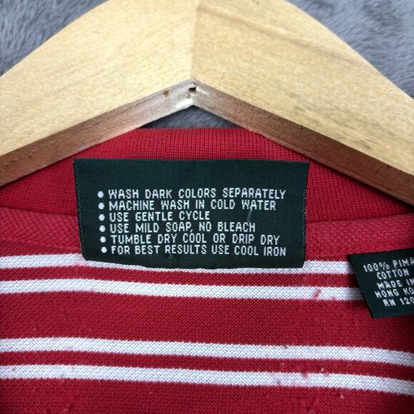 Masters Collection 100% Pima Cotton Red White Stripe Golf Polo Shirt Mens Large - Picture 6 of 9